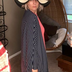 Navy & White Striped LuLaRoe Lindsay Kimono S
